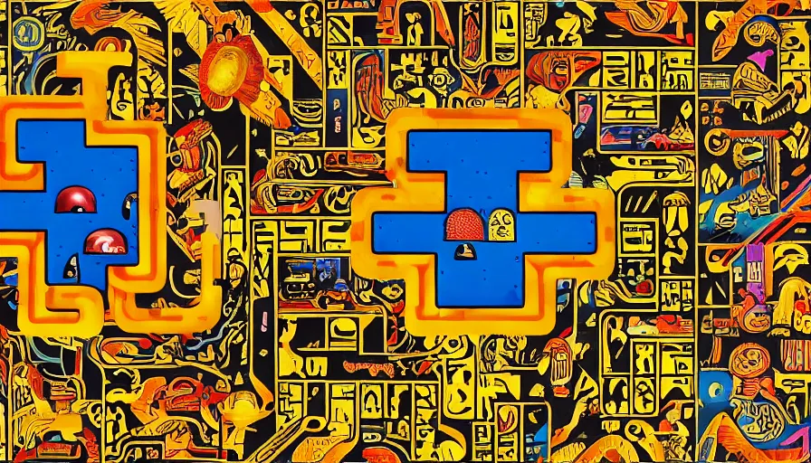 Image similar to pacman video game in the style of egyptian hieroglyphs, hyperdetailed, artstation, cgsociety, 8 k