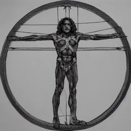 Prompt: the vitruvian man warwick davis