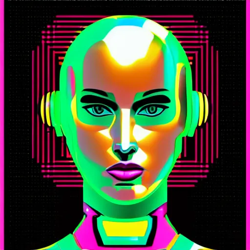 Image similar to a portrait of ava the robot from ex machina, in retro colors, synthwave style, 2 d digital vector art