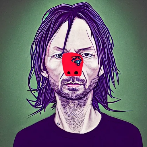 Image similar to thom yorke with sharingan in left eye, pretty face, more details, style by naruto,