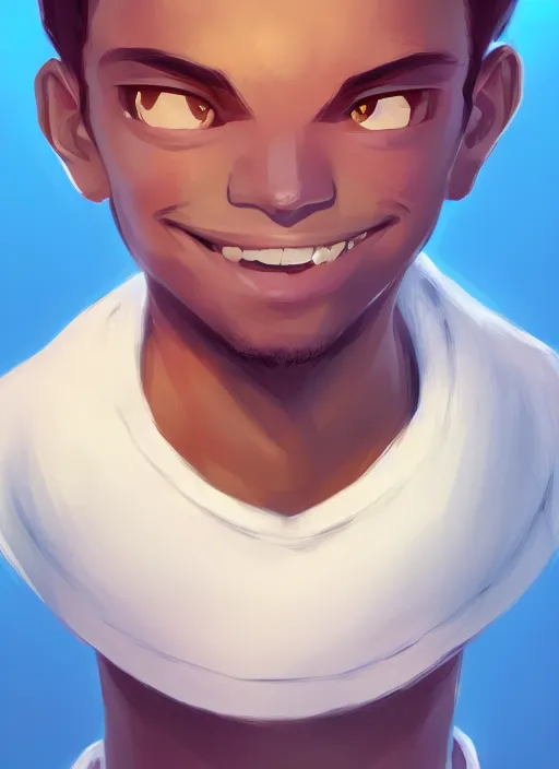 Image similar to a white young man with a big smile, prominent big eyes, wise forehead, big lips, round portruding chin, background full of brown flowers, standout colours, thin sharp lines, digital painting, artstation, matte, sharp focus, illustration, realistic anime moe artstyle