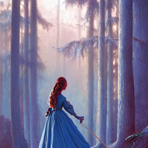 Image similar to detailed painting of a princess in the woods by Michael Whelan,