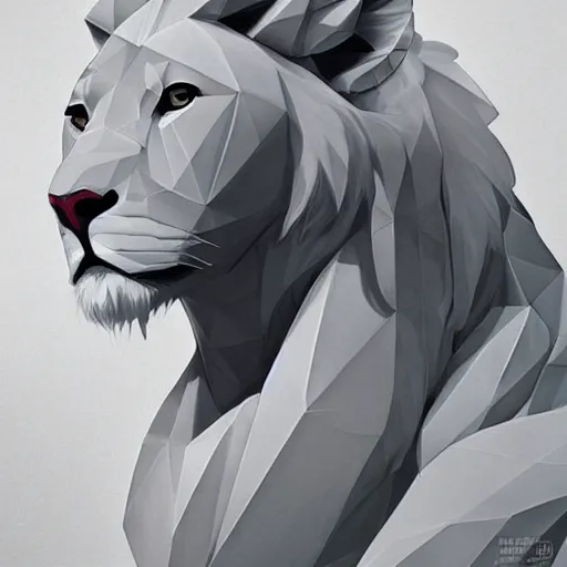 Prompt: aesthetic portrait commission of a albino male furry anthro low - poly lion, character design by charlie bowater, ross tran, artgerm, and makoto shinkai, detailed, inked, western comic book art, 2 0 2 1 award winning painting