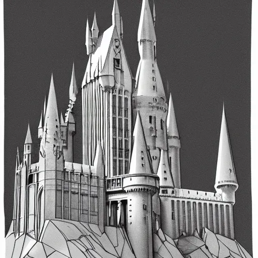 Image similar to Hogwarts castle drawn by Syd Mead