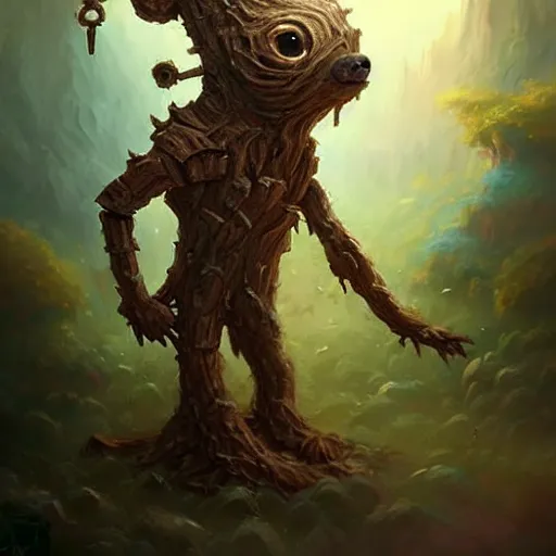 Image similar to cute little humanoid tree!!!!!, bark!!!!!! skin, bipedal, tiny, small, short, cute and adorable, pretty, beautiful, dnd character art portrait, matte fantasy painting, deviantart artstation, by jason felix by steve argyle by tyler jacobson by peter mohrbacher, cinema