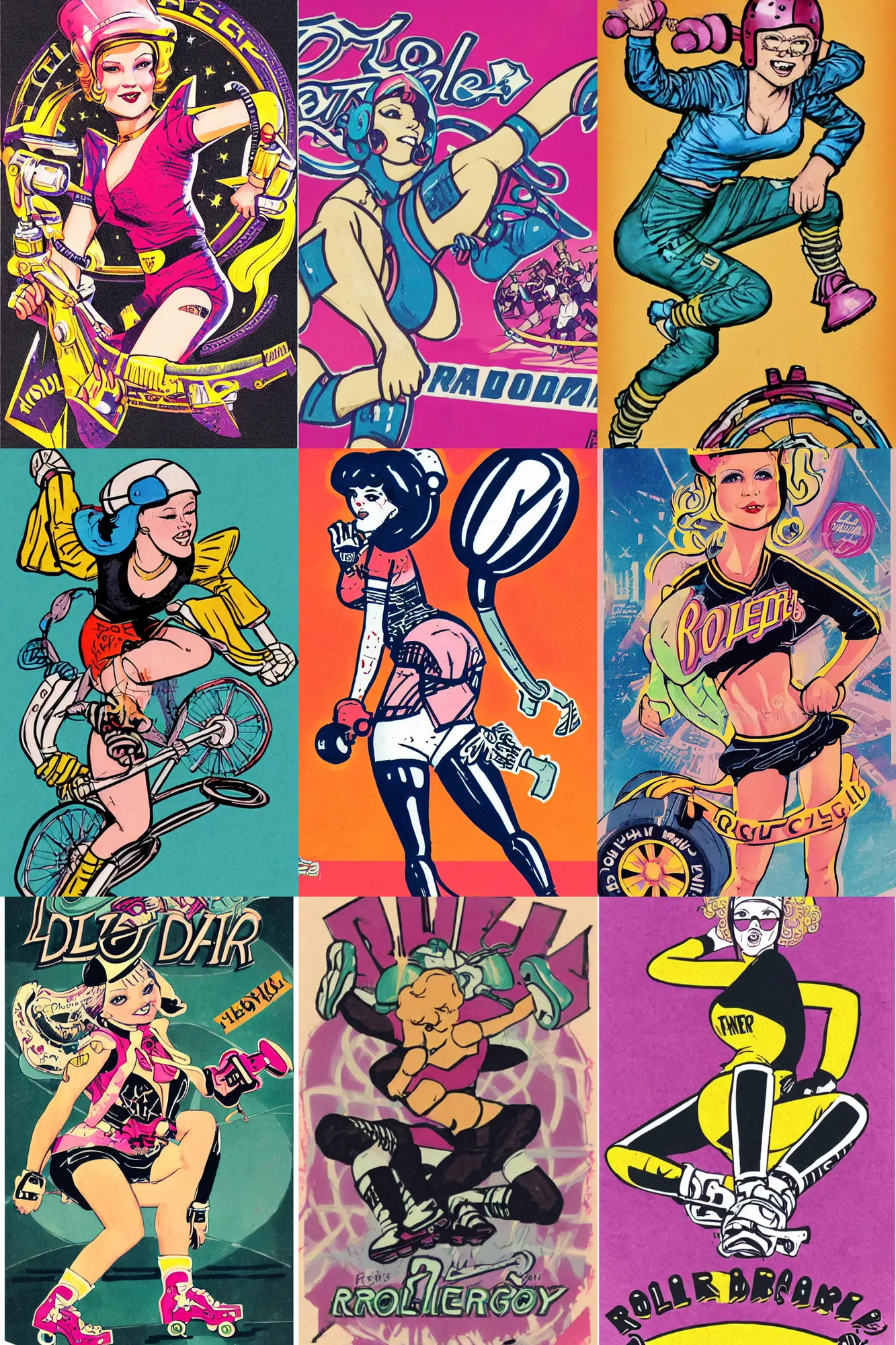 Prompt: logo of roller derby girl illustration by Frank Hampson