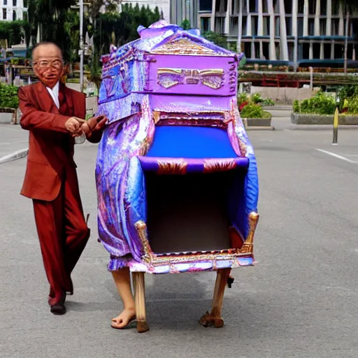 Prompt: a self - walking sedan chair with human legs