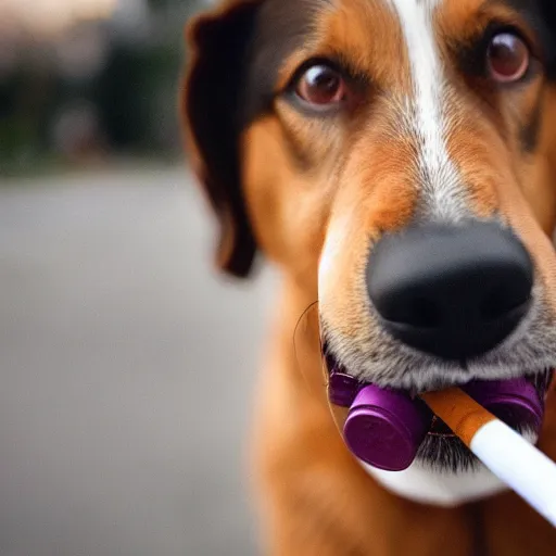 Image similar to a photograph of a dog with a cigarette in its mouth, low depth of field