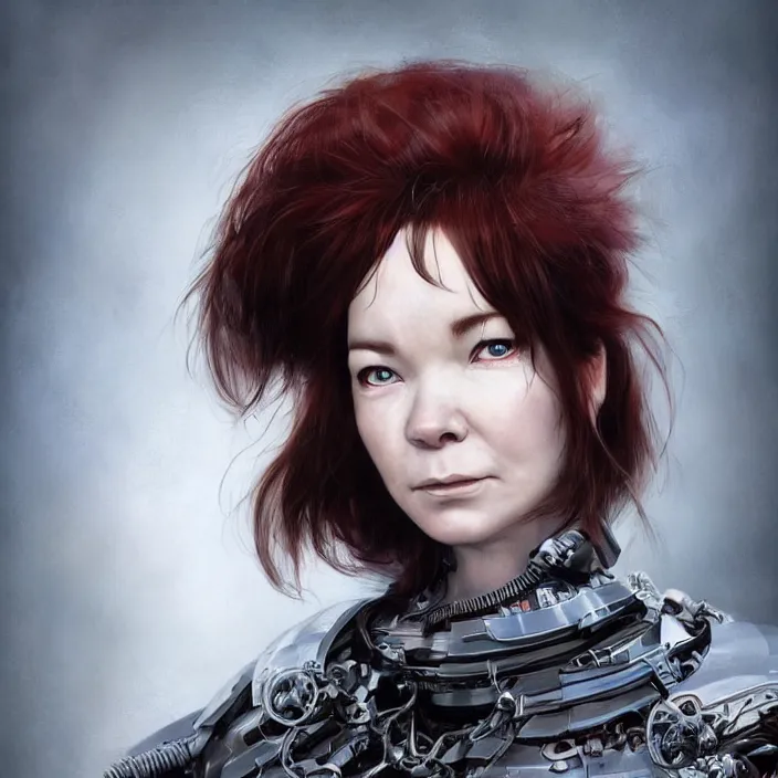 Image similar to hyper - realistic bjork leather cyborg - by tom bagshaw, by ilya kuvshinov, rtx rendering, octane render 1 2 8 k, maya, extreme high intricate details by wlop, digital anime art by ross tran, medium shot, close up shot, composition by sana takeda, dramatic lighting by greg rutkowski, 8 k, trending on artstation