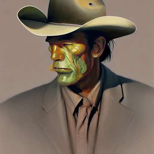 Image similar to Portrait of a cowboy, very coherent, painted by Edward Hopper, Wayne Barlowe, painted by James Gilleard, airbrush, art by JamesJean