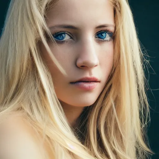 Prompt: photography of the face of a blond young woman, 8 k photo. highly detailed. sharp details, pretty eyes