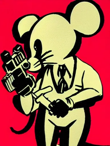 Image similar to an anthropomorphic mouse holding two guns, art by frank miller