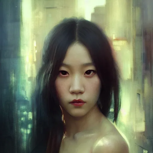 Image similar to jisoo of blackpink, hyperrealistic portrait, bladerunner street, art of elysium by jeremy mann and alphonse mucha, fantasy art, photo realistic, dynamic lighting, artstation, poster, volumetric lighting, very detailed face, 8 k, award winning