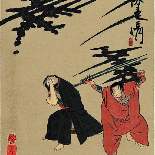 Image similar to ancient japanese watercolour of a darth sidious shooting lightning from his fingers at luke skywalker. Luke Skywalker is writhing on the ground in agony and begging darth vader to help.