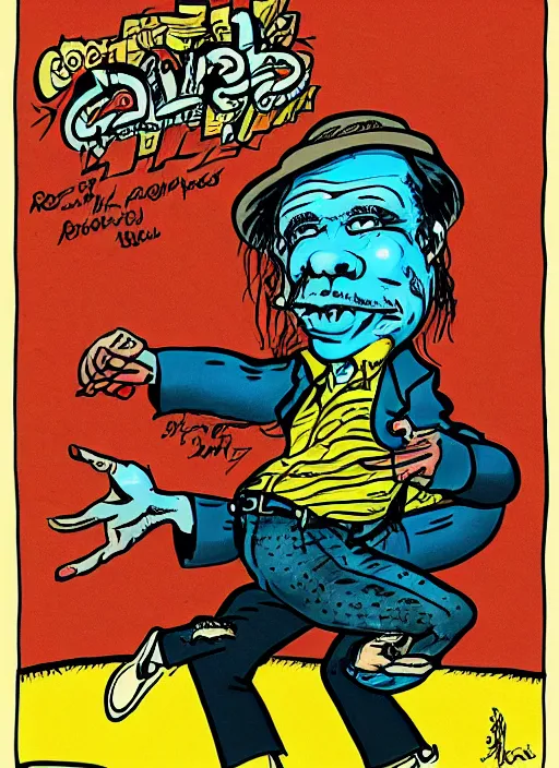 Prompt: caricature by robert crumb, graphic art on a plain background, subdued colors, detailed drawing