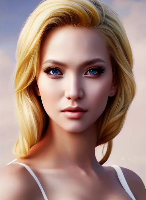 Image similar to photo of a gorgeous blonde female in the style of stefan kostic, realistic, professionally, professionally color graded, full body shot, sharp focus, 8 k high definition, insanely detailed, intricate, elegant, art by stanley lau and artgerm