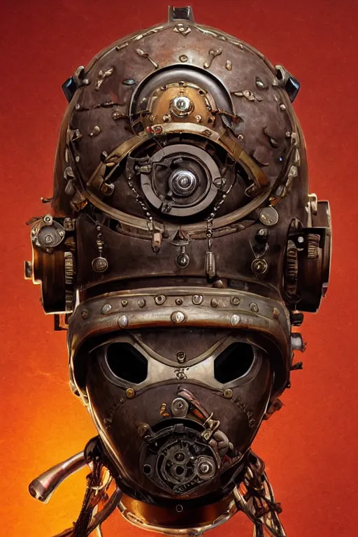 Image similar to steampunk helmet fantasy art mask robot ninja stylized digital illustration sharp focus, elegant intricate digital painting artstation concept art global illumination ray tracing advanced technology chaykin howard and campionpascale and cooke darwyn and davis jack