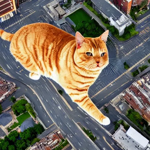 Image similar to Aerial photo of a giant fat cat laying over a city