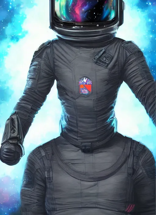 Prompt: fit black space soldier in an advanced spacesuit in front of exploding nebulae, digital illustration trending on artstation by artgerm and rutkowski