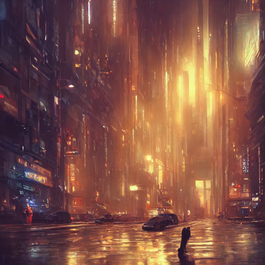 Image similar to an epic painting of the city street underground, oil on canvas, cold colors, perfect composition, golden ratio, beautiful detailed, photorealistic, digital painting, artstation, concept art, smooth, sharp focus, illustration, cyberpunk background, artstation trending, octane render, unreal engine