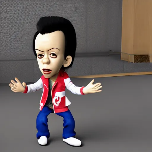 Image similar to kibooki style, Mick Jones, The Clash, Puppet cartoon, photo realistic, playing, Unreal Engine, Hdri