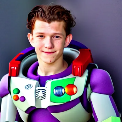 Prompt: tom holland wearing a buzz lightyear costume