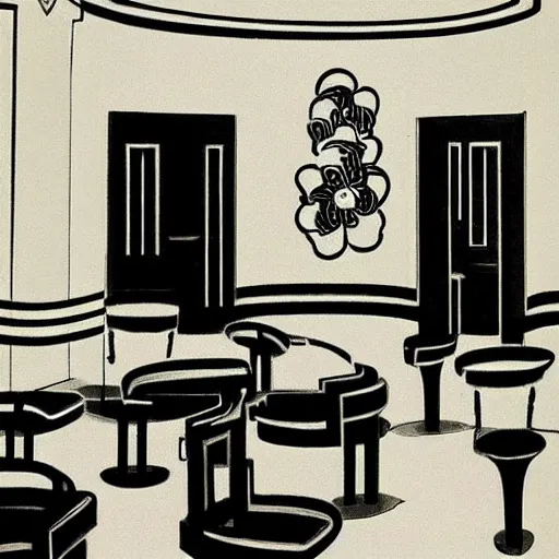 Prompt: The backrooms in art deco style