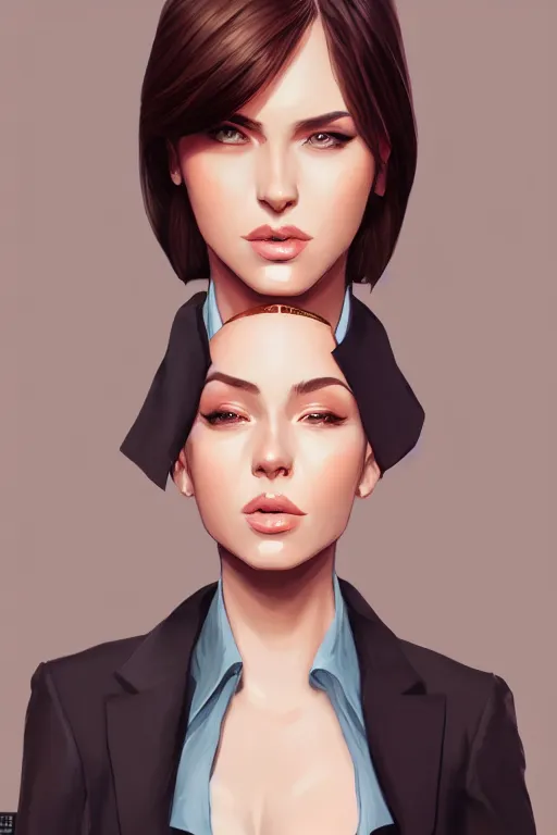 Image similar to a digital painting of a woman in a suit, a character portrait by artgerm, trending on artstation, fantasy art, ilya kuvshinov, artstation hd, artstation hq