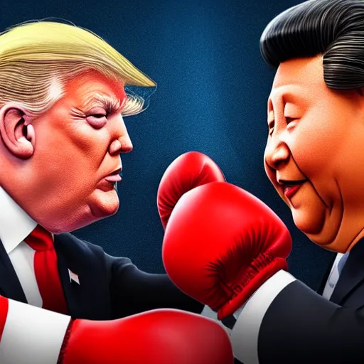 Image similar to Trump and Xi Jinping slapping each other in a boxing fight, highly detailed, hyperrealistic, photograph, 4k, artstation