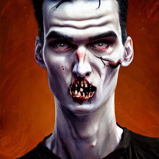 Image similar to portrait of a slim and young steven patrick morrissey as a zombie with a quiff, 7 days to die zombie, fine art, award winning, intricate, elegant, sharp focus, cinematic lighting, digital painting, 8 k concept art, art by z. w. gu, art by brom, art by michael hussar, 8 k