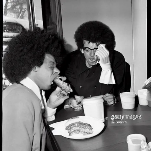 Image similar to Paparazzi Photograph of Ronald Mcdonald eating Kentucky Fried Chicken at Burger King