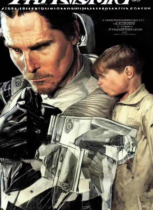 Prompt: christian bale as john preston vs father in 2002 movie equilibrium, by norman rockwell and jason fabok and tom lovell and frank schoonover and dean cornwell and jack kirby