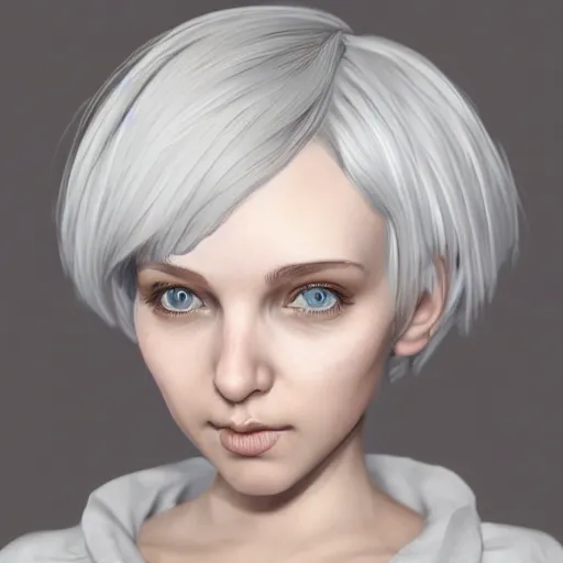 Image similar to short white haired girl, portrait, artstation, highly detailed, cute, by Ross tram