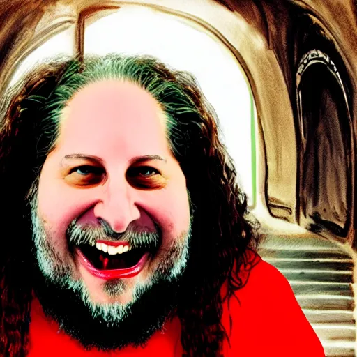 Prompt: richard stallman as the devil in hell, scary, creepypasta