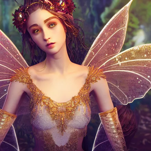 Image similar to portrait of fairy princess, glowing, ornate and intricate jewelry, jaw dropping beauty, glowing background lighting, white accent lighting, hyper detailed, fairy tale, 4 k octane render