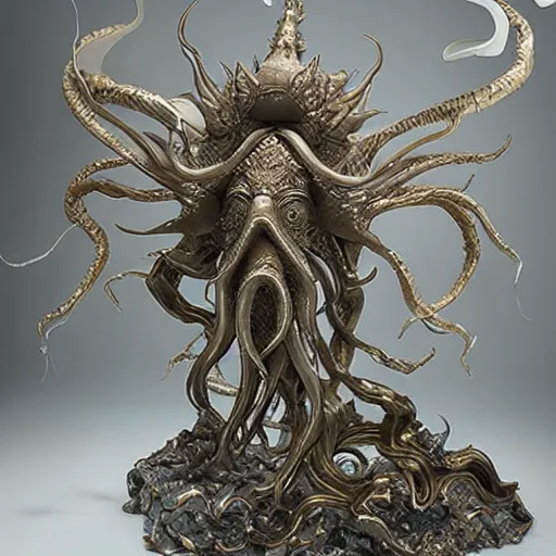 Image similar to angelarium, illithid, cthulhu, white with gold accents, sculpture by ellen jewett