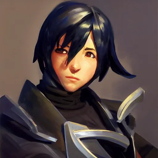 Image similar to greg manchess portrait painting of kirito as overwatch character, medium shot, asymmetrical, profile picture, organic painting, sunny day, matte painting, bold shapes, hard edges, street art, trending on artstation, by huang guangjian and gil elvgren and sachin teng