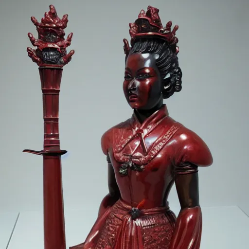 Image similar to museum princess portrait statue monument made from chinese porcelain brush face hand painted with iron red dragons full - length very very detailed by rutkowski symmetrical well proportioned