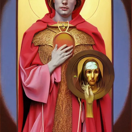 Prompt: a painting of trixie mattel as a byzantine saint by thomas blackshear