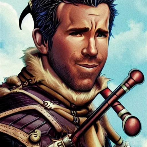 Image similar to ryan reynolds as a d & d tiefling bard, by simon bisley