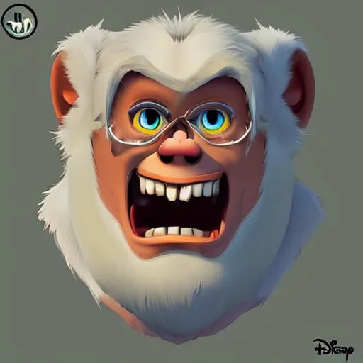 Image similar to digital art of the yeti, a white snow primate, in style of disney animation, expressive face, detailed face, detailed eyes, full body, feminine face, tracer overwatch, disney, pixar