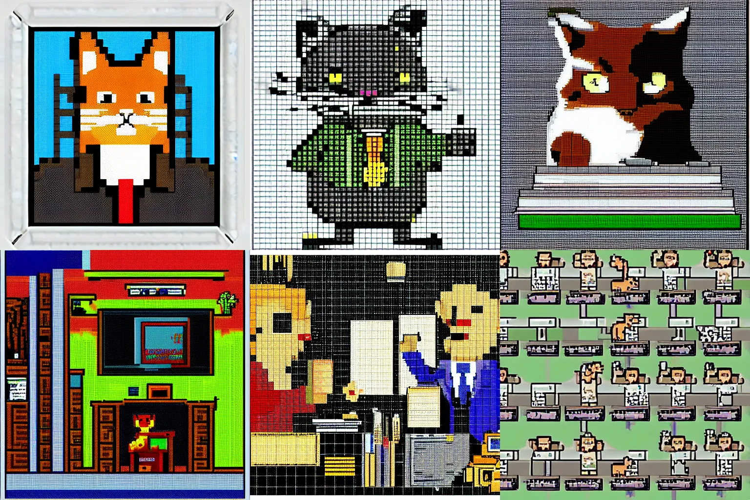 Prompt: the cat was the only reason the accounting department functioned at all, pixel art, 16-bit