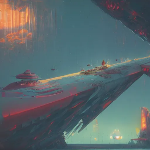 Image similar to throne worlds, ascendent plane, complete disregard, art by Simon Stalenhag and Paul Lehr, high detail, cinematic, cgsociety 8k