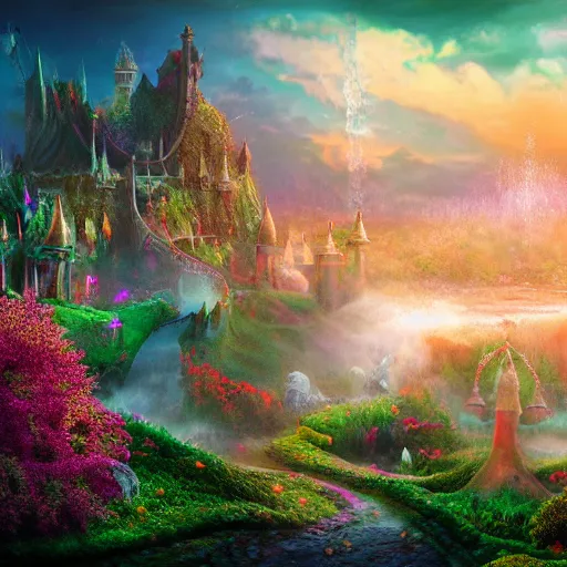 Prompt: fantasy land, land of dreams, david noren, daniel conway, 4 k