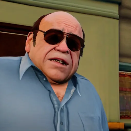 Prompt: in-game screenshot of Danny Devito in Grand Theft Auto V (2013)