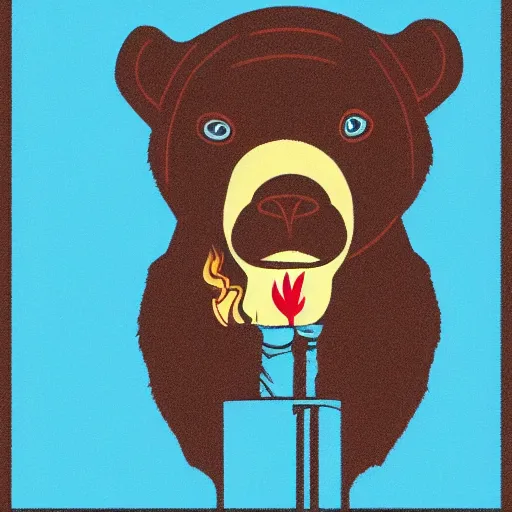 Prompt: pop art headshot of a grizzly bear holding a lit and smoking joint.