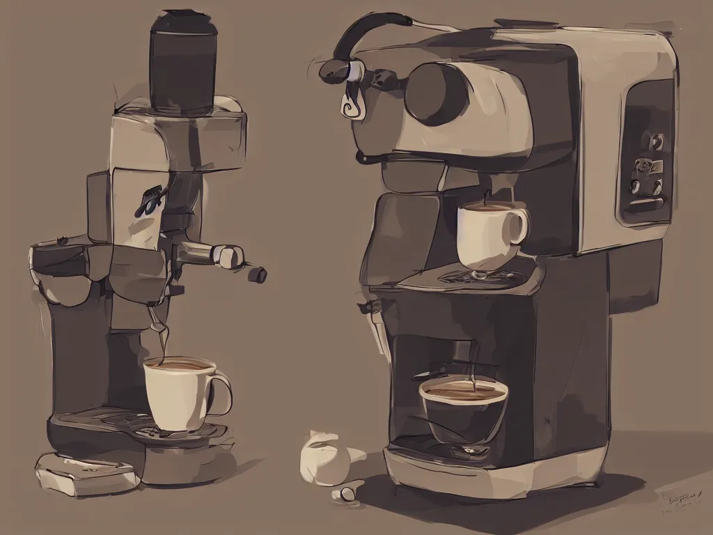 Image similar to coffee machine, by pixar, serene illustration, fresh colors, trending on artstation