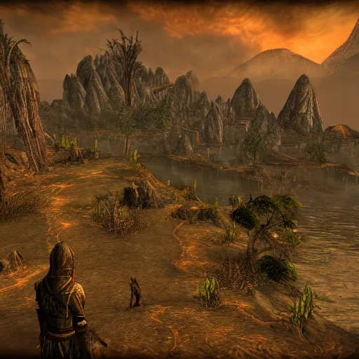 Prompt: telvanni peninsula, morrowind, elder scrolls online chapter, landscape