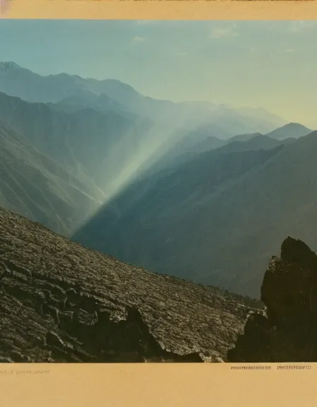 Image similar to vintage color photo of light rays shinning through Cordillera De Los Andes, 8k definition