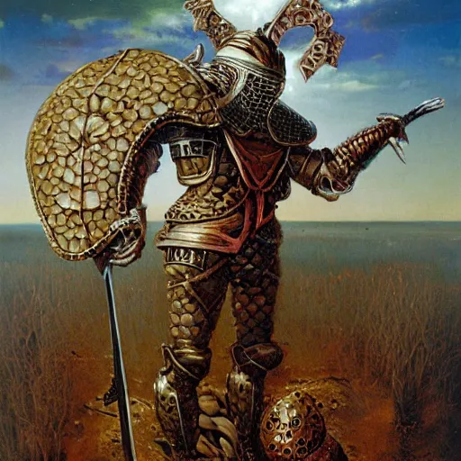 Prompt: portrait of a mushroom knight, by howard david johnson and gerald brom